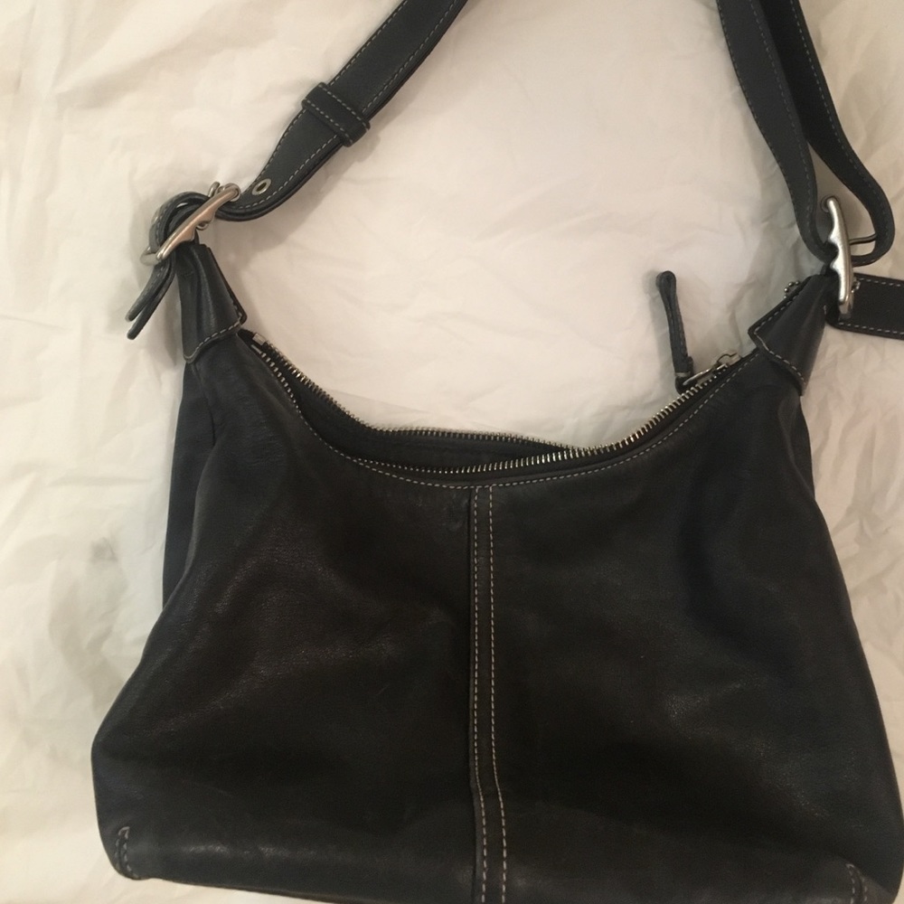 COACH Handbag Black Leather & White Stitching